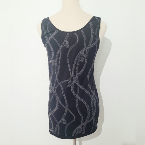 Rock & Republic Women's XL Tank Top Black Skull Chain Print Stretch Nylon Blend - Picture 4 of 9